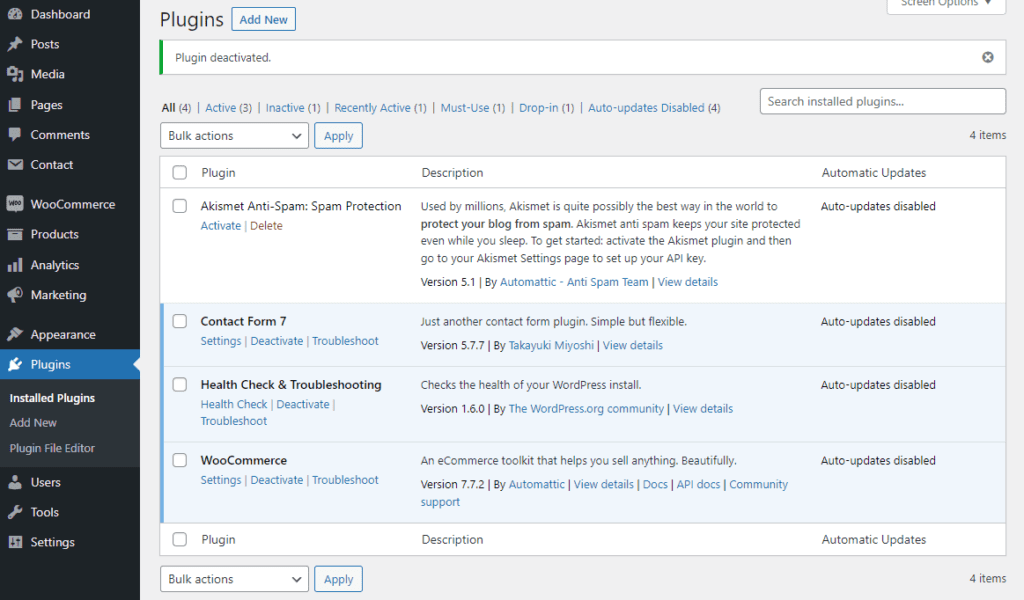 Deactivate all plugin