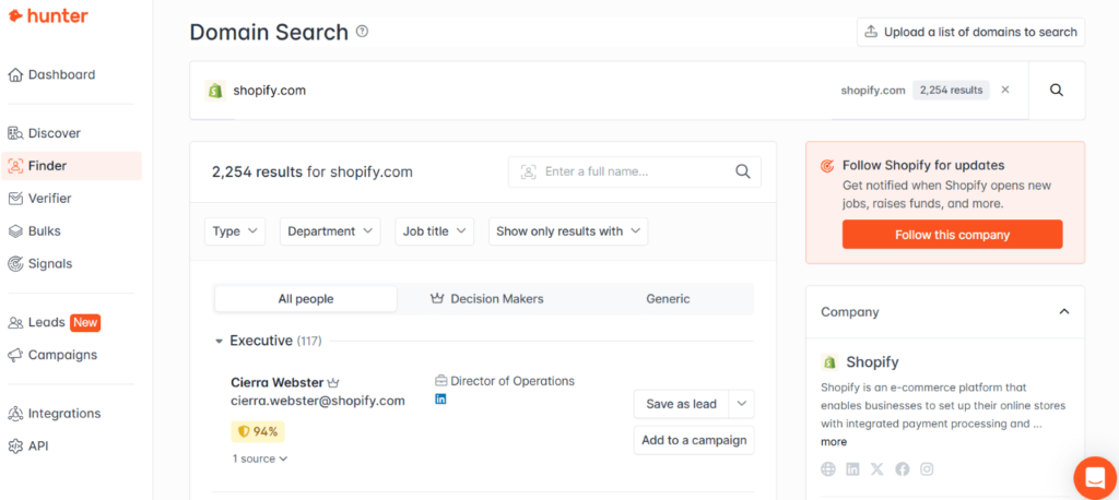 hunter.io find related email